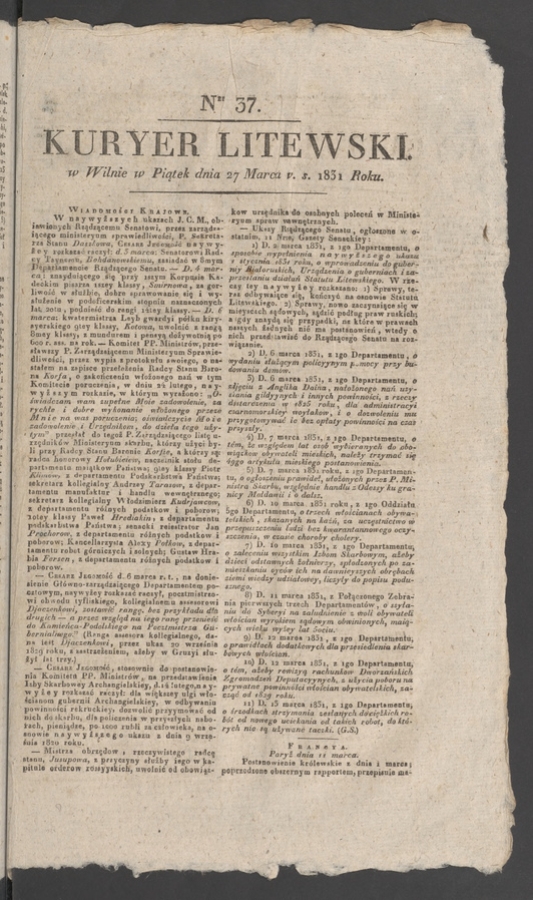 Kuryer Litewski. 1831, numer&nbsp;37