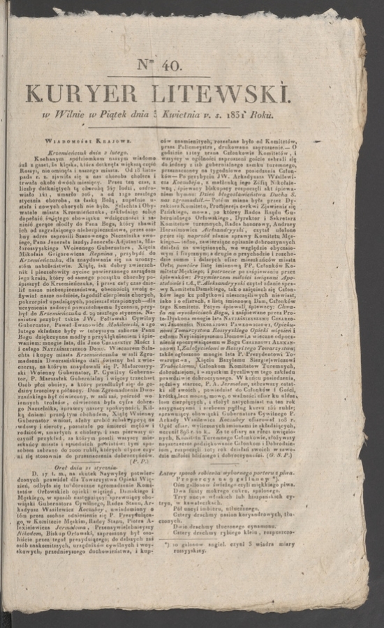 Kuryer Litewski. 1831, numer&nbsp;40
