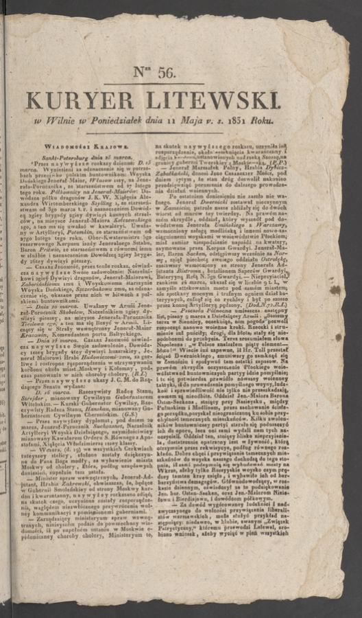 Kuryer Litewski. 1831, numer&nbsp;56