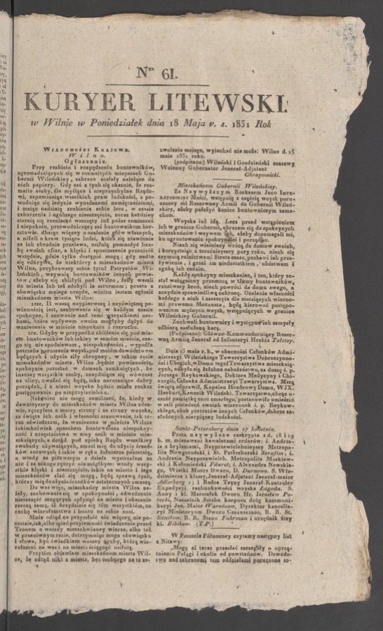 Kuryer Litewski. 1831, numer&nbsp;61