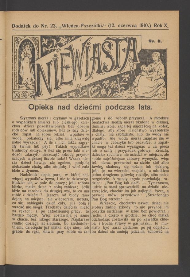 Niewiasta : dodatek do numeru&nbsp;23&nbsp;&bdquo;Wieńca-Pszcz&oacute;łki&rdquo;. Rok&nbsp;10, 1910, numer&nbsp;11