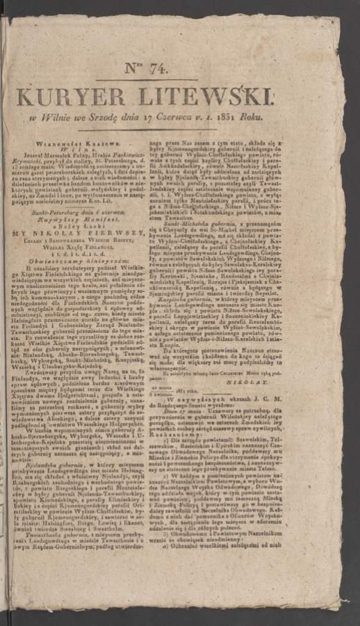Kuryer Litewski. 1831, numer&nbsp;74