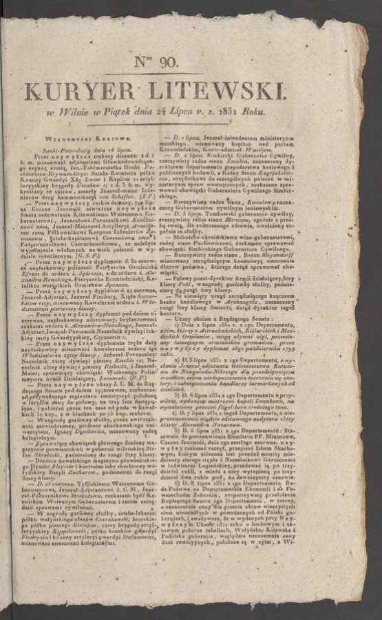 Kuryer Litewski. 1831, numer&nbsp;90