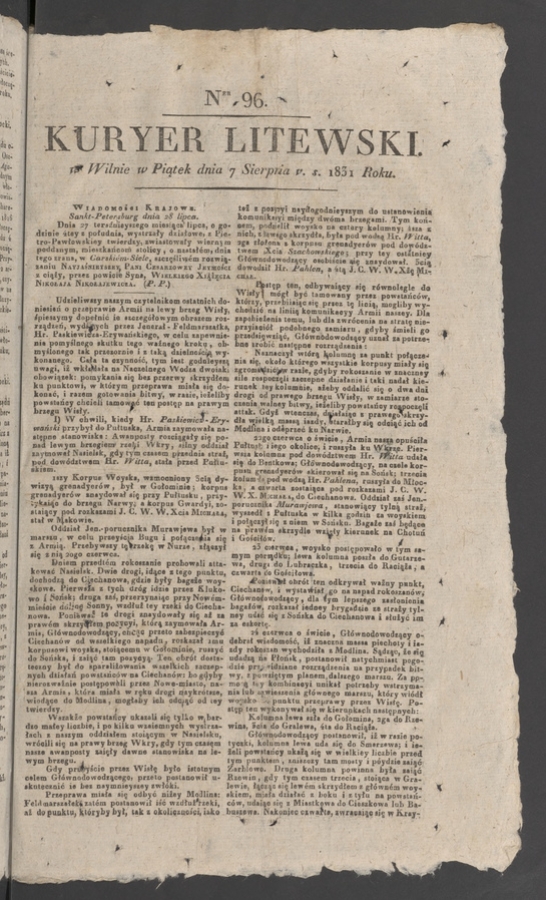 Kuryer Litewski. 1831, numer&nbsp;96