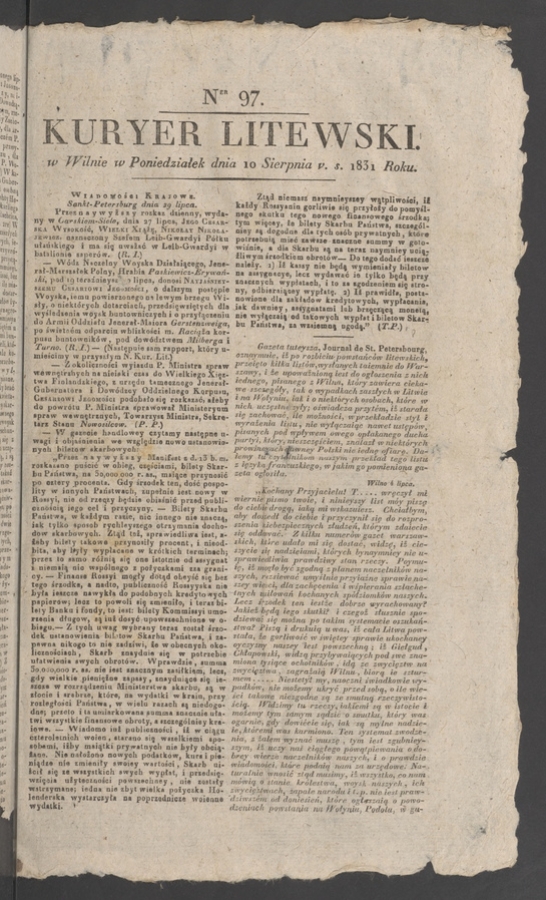 Kuryer Litewski. 1831, numer&nbsp;97