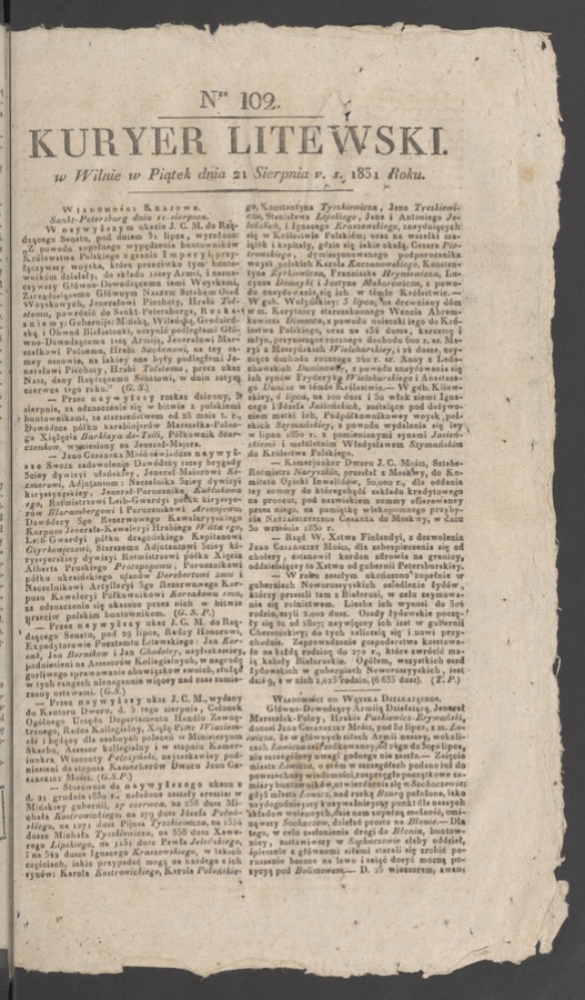 Kuryer Litewski. 1831, numer&nbsp;102