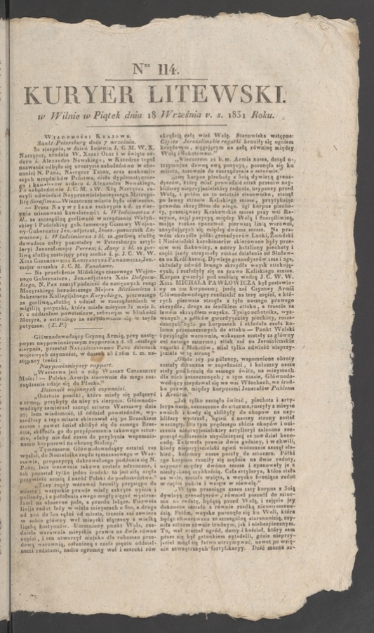 Kuryer Litewski. 1831, numer&nbsp;114