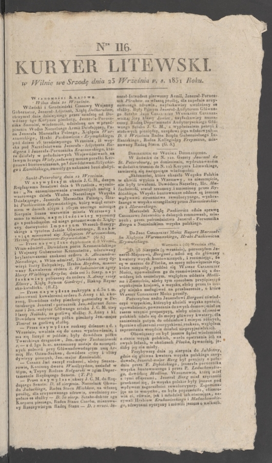 Kuryer Litewski. 1831, numer&nbsp;116