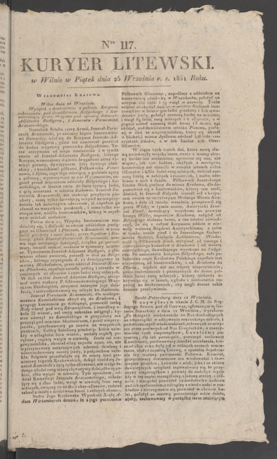 Kuryer Litewski. 1831, numer&nbsp;117