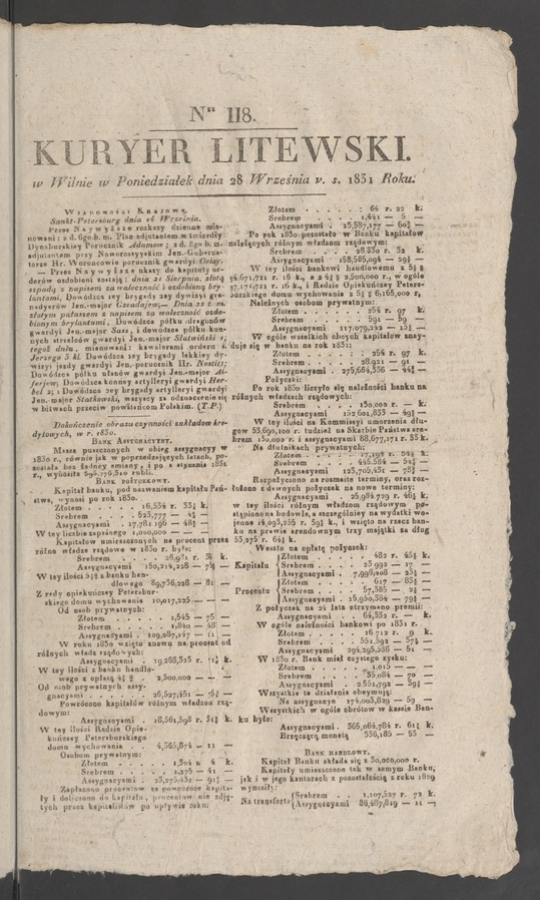 Kuryer Litewski. 1831, numer&nbsp;118