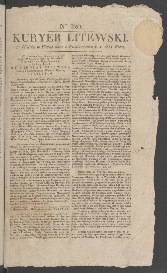 Kuryer Litewski. 1831, numer&nbsp;120