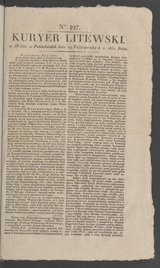 Kuryer Litewski. 1831, numer&nbsp;127
