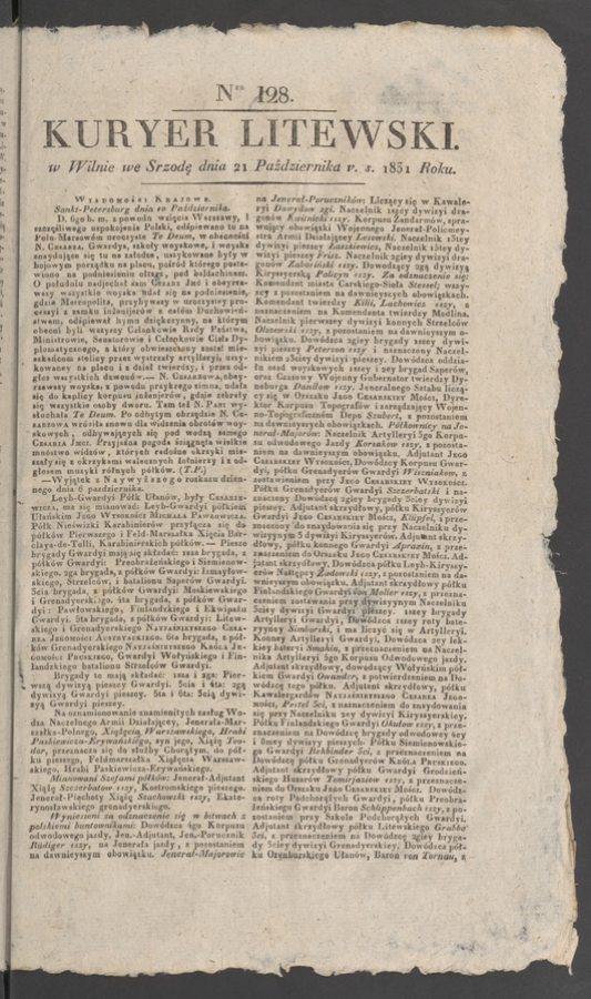 Kuryer Litewski. 1831, numer&nbsp;128