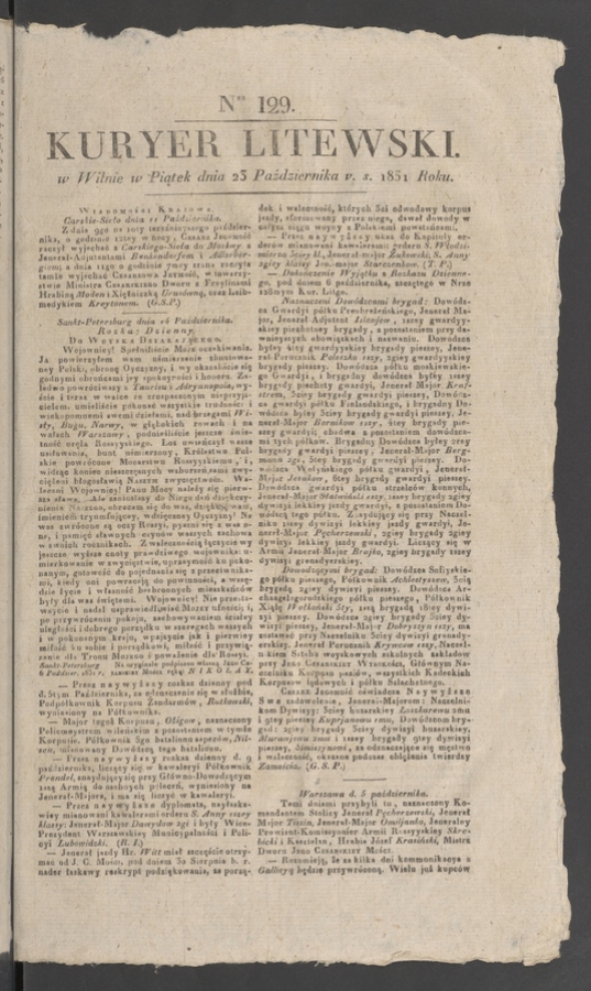 Kuryer Litewski. 1831, numer&nbsp;129
