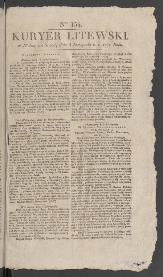 Kuryer Litewski. 1831, numer&nbsp;134