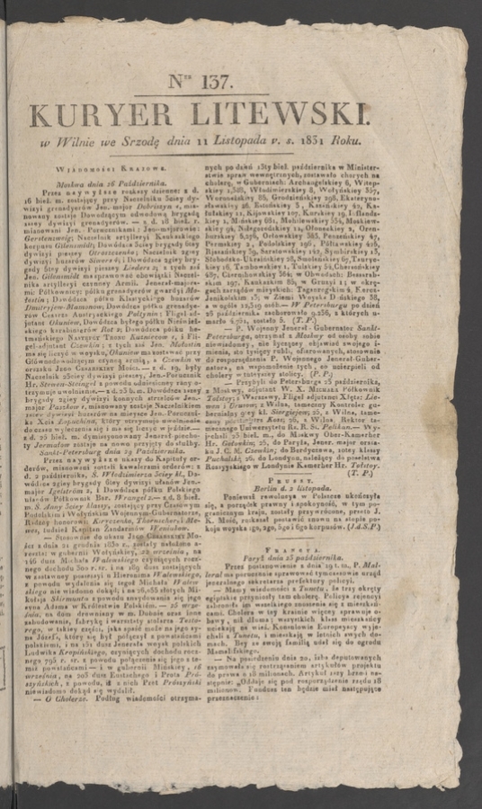 Kuryer Litewski. 1831, numer&nbsp;137