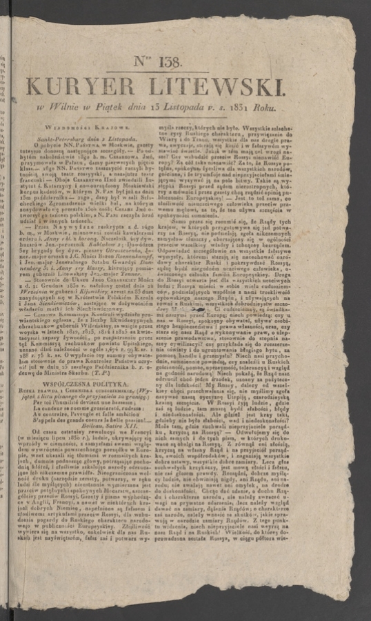 Kuryer Litewski. 1831, numer&nbsp;138