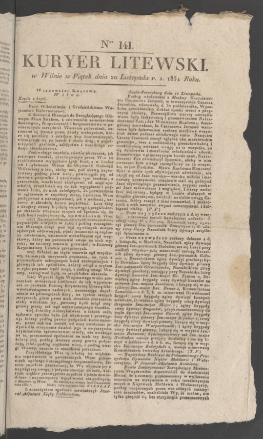 Kuryer Litewski. 1831, numer&nbsp;141
