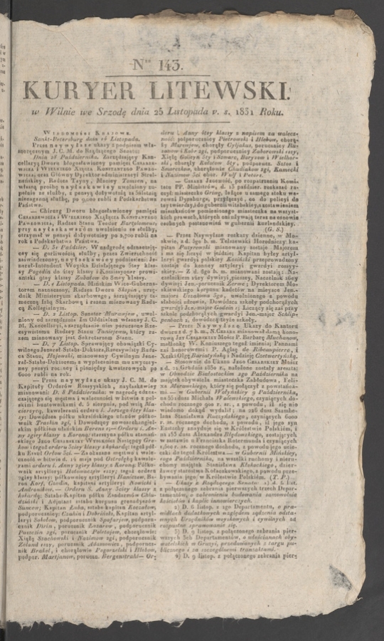 Kuryer Litewski. 1831, numer&nbsp;143