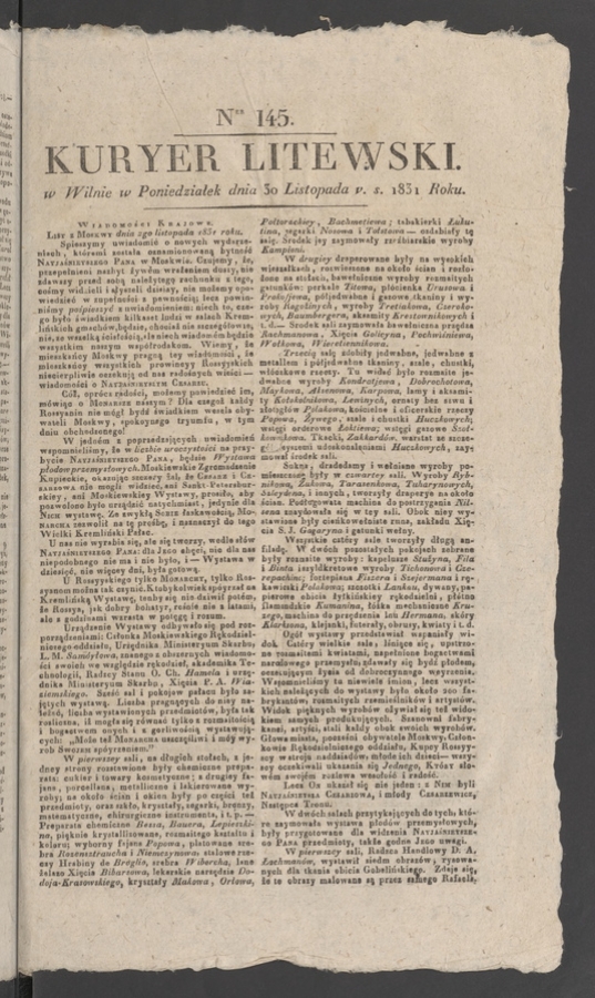 Kuryer Litewski. 1831, numer&nbsp;145