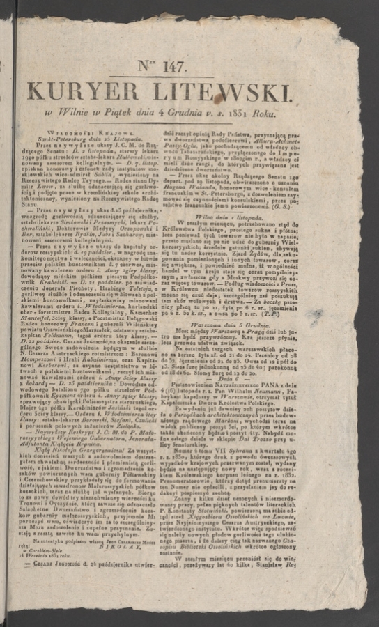 Kuryer Litewski. 1831, numer&nbsp;147