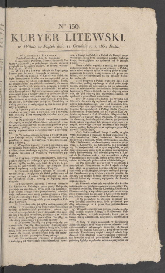 Kuryer Litewski. 1831, numer&nbsp;150