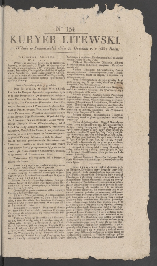 Kuryer Litewski. 1831, numer&nbsp;154