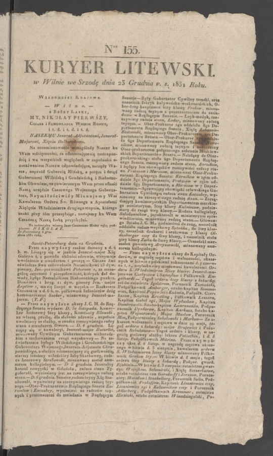Kuryer Litewski. 1831, numer&nbsp;155