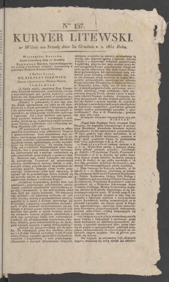 Kuryer Litewski. 1831, numer&nbsp;157