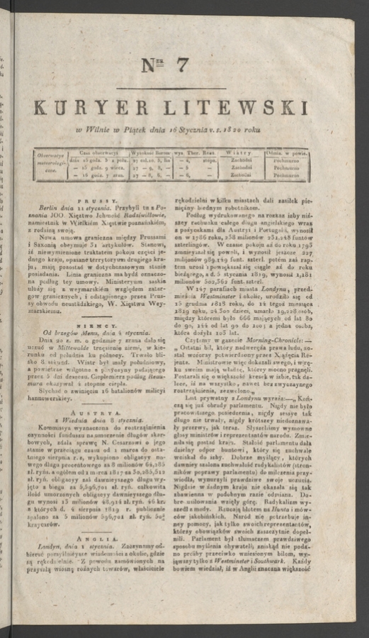Kuryer Litewski. 1820, numer&nbsp;7