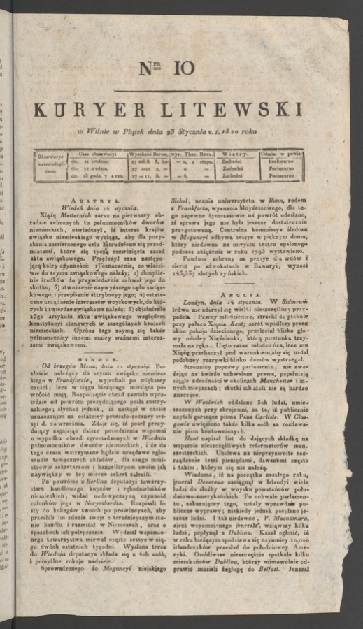 Kuryer Litewski. 1820, numer&nbsp;10