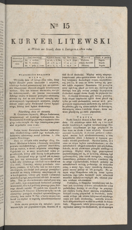 Kuryer Litewski. 1820, numer&nbsp;15