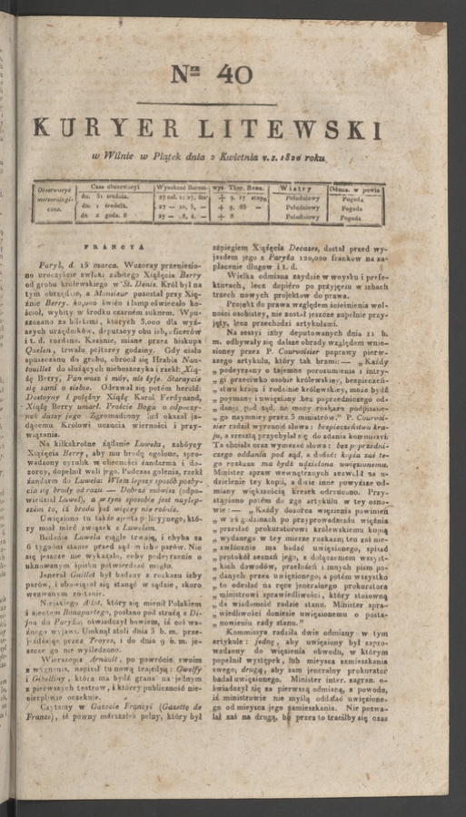 Kuryer Litewski. 1820, numer&nbsp;40