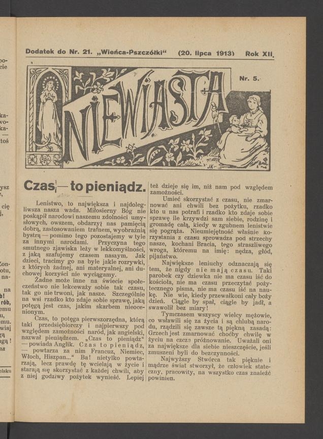 Niewiasta : dodatek do&nbsp;numeru&nbsp;21 &bdquo;Wieńca-Pszcz&oacute;łki&rdquo;. Rok&nbsp;13, 1913, numer&nbsp;5