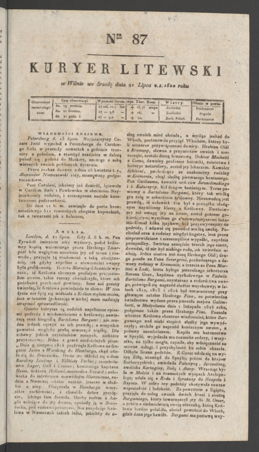 Kuryer Litewski. 1820, numer&nbsp;87