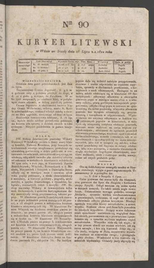 Kuryer Litewski. 1820, numer&nbsp;90
