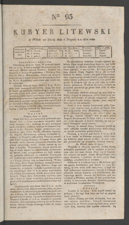Kuryer Litewski. 1820, numer&nbsp;93