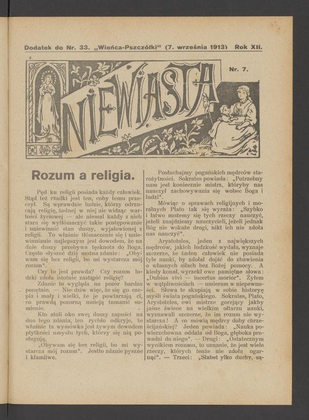 Niewiasta : dodatek do&nbsp;numeru&nbsp;33 &bdquo;Wieńca-Pszcz&oacute;łki&rdquo;. Rok&nbsp;13, 1913, numer&nbsp;7