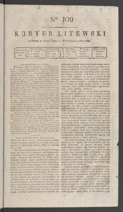 Kuryer Litewski. 1820, numer&nbsp;109