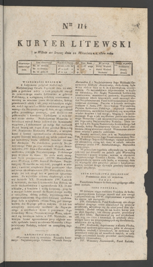 Kuryer Litewski. 1820, numer&nbsp;114