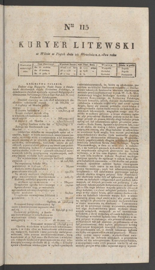 Kuryer Litewski. 1820, numer&nbsp;115