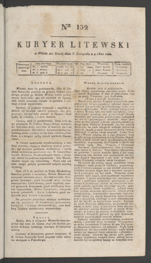 Kuryer Litewski. 1820, numer&nbsp;132