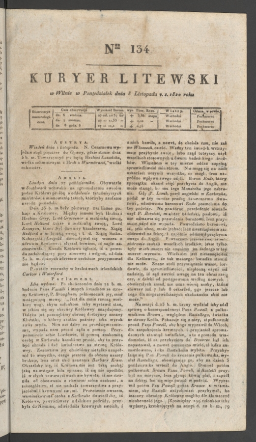 Kuryer Litewski. 1820, numer&nbsp;134
