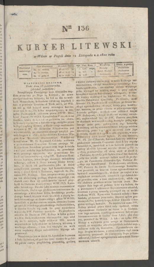 Kuryer Litewski. 1820, numer&nbsp;136
