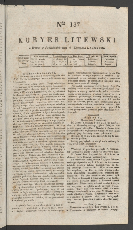 Kuryer Litewski. 1820, numer&nbsp;137