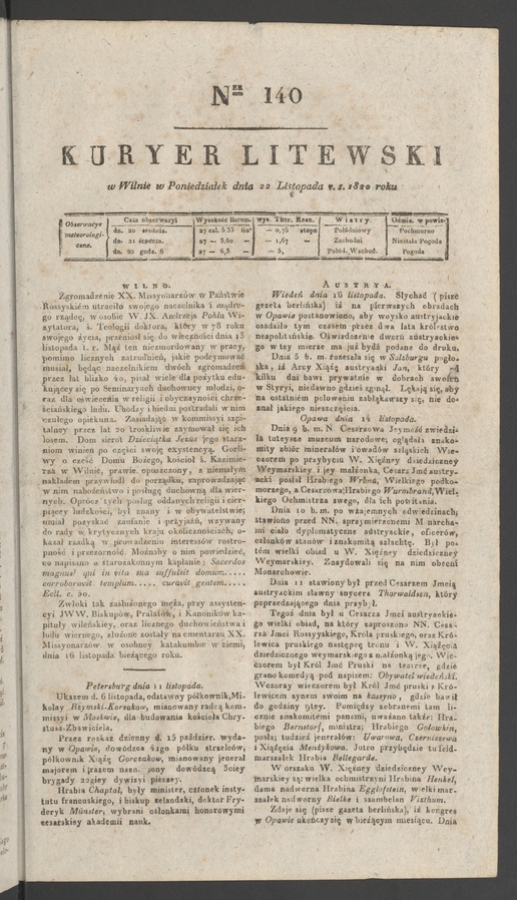 Kuryer Litewski. 1820, numer&nbsp;140