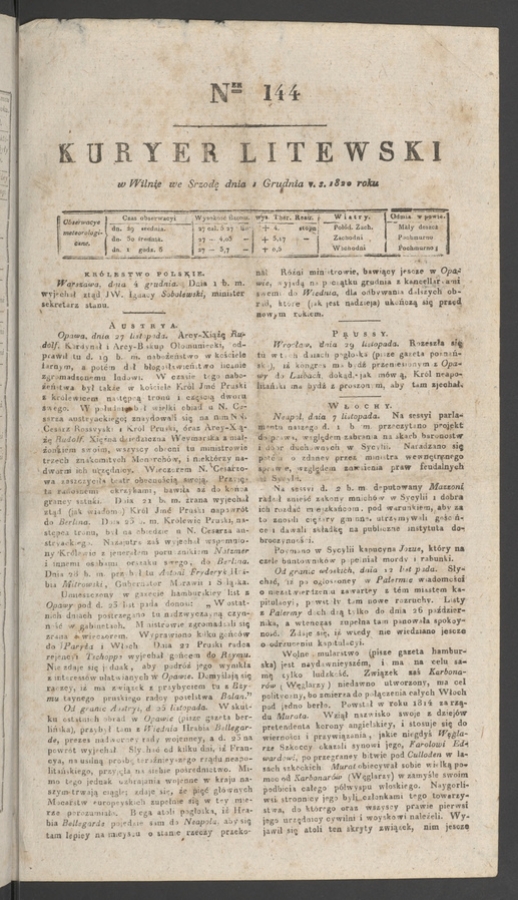 Kuryer Litewski. 1820, numer&nbsp;144
