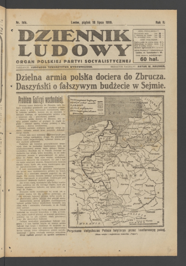 Dziennik Ludowy&nbsp;: organ Polskiej Partyi Socyalistycznej. Rok&nbsp;2, 1919, numer&nbsp;189
