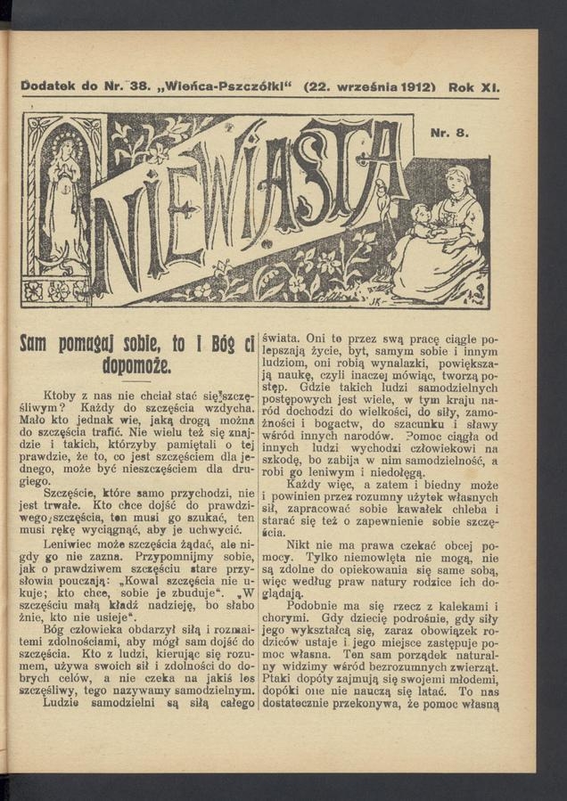 Niewiasta&nbsp;: dodatek do&nbsp;numeru&nbsp;38 &bdquo;Wieńca-Pszcz&oacute;łki&rdquo;. Rok&nbsp;12, 1912, numer&nbsp;8