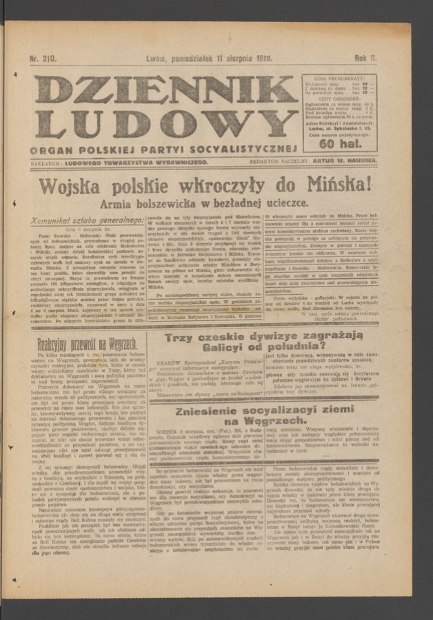 Dziennik Ludowy&nbsp;: organ Polskiej Partyi Socyalistycznej. Rok&nbsp;2, 1919, numer&nbsp;210